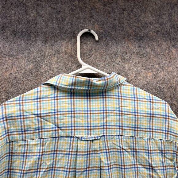 Orvis Shirt Men Large Adult White Yellow Blue Button Down Preppy Cotton Check - Picture 2 of 12